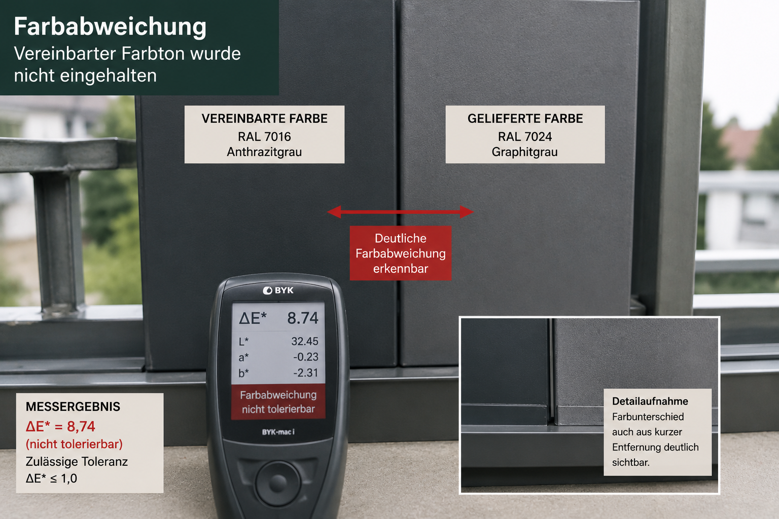 Vereinbarter Farbton nicht eingehalten – messtechnische Bewertung einer Farbabweichung