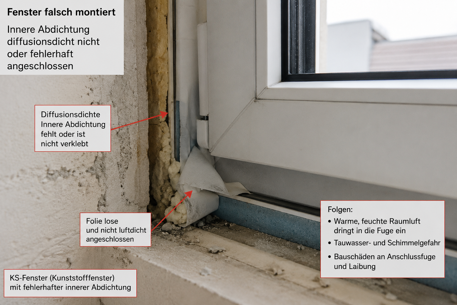 Fenster falsch montiert – fehlerhafte innere Abdichtung